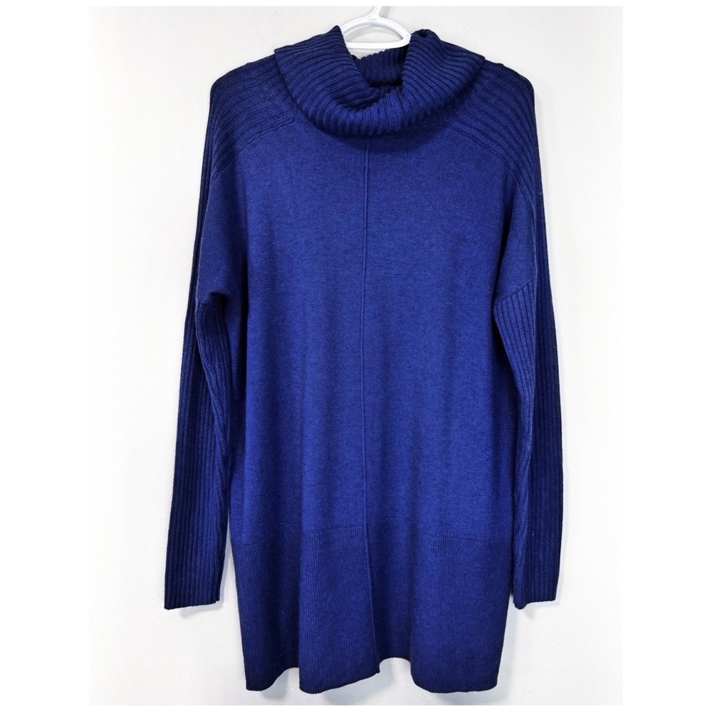 Soft Surroundings Blue Ribbed Cowl Neck Tunic Sweater Knit Top Women's Size L